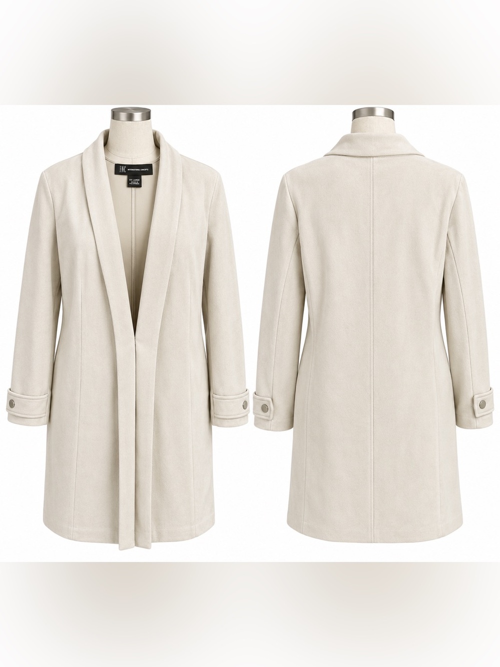 INC International Concepts Faux Suede Long Coat Beige XXL